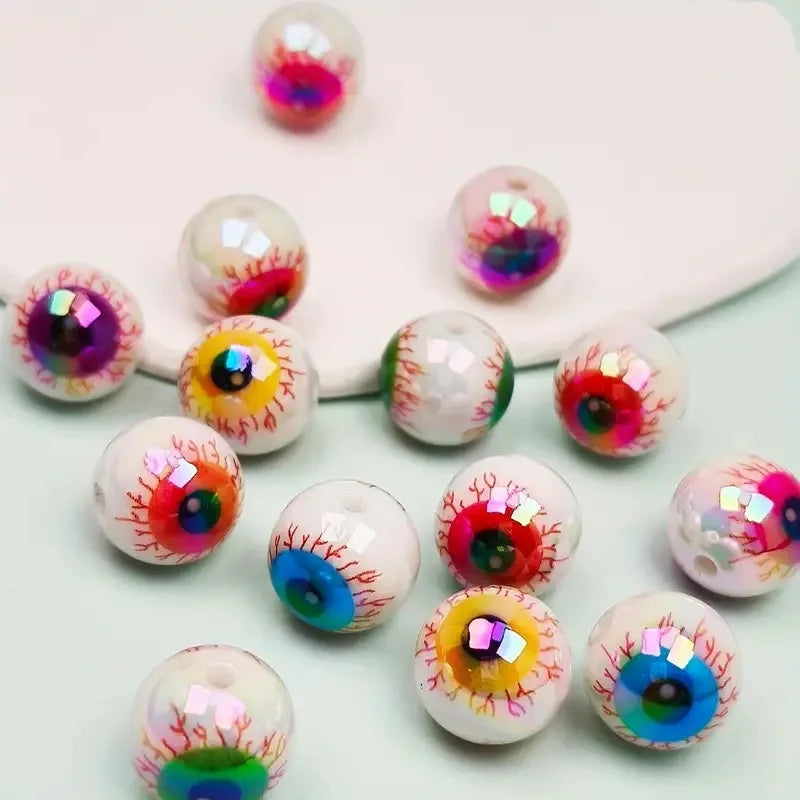 16MM 10pcs Random Mix Color Evil Eyeball Acrylic Loose Spacer Bead For DIY Halloween Decor Jewelry Necklace Bracelet Accessories