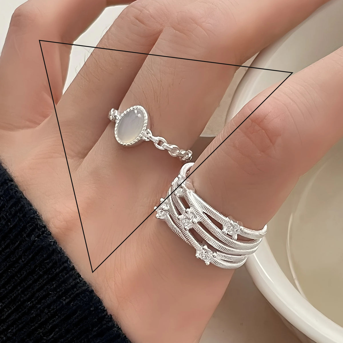 925 Sterling Silver Flower Geometry Ring For Women Girl Hollow Out Zircon Grace Wide Jewelry Gift Dropshipping