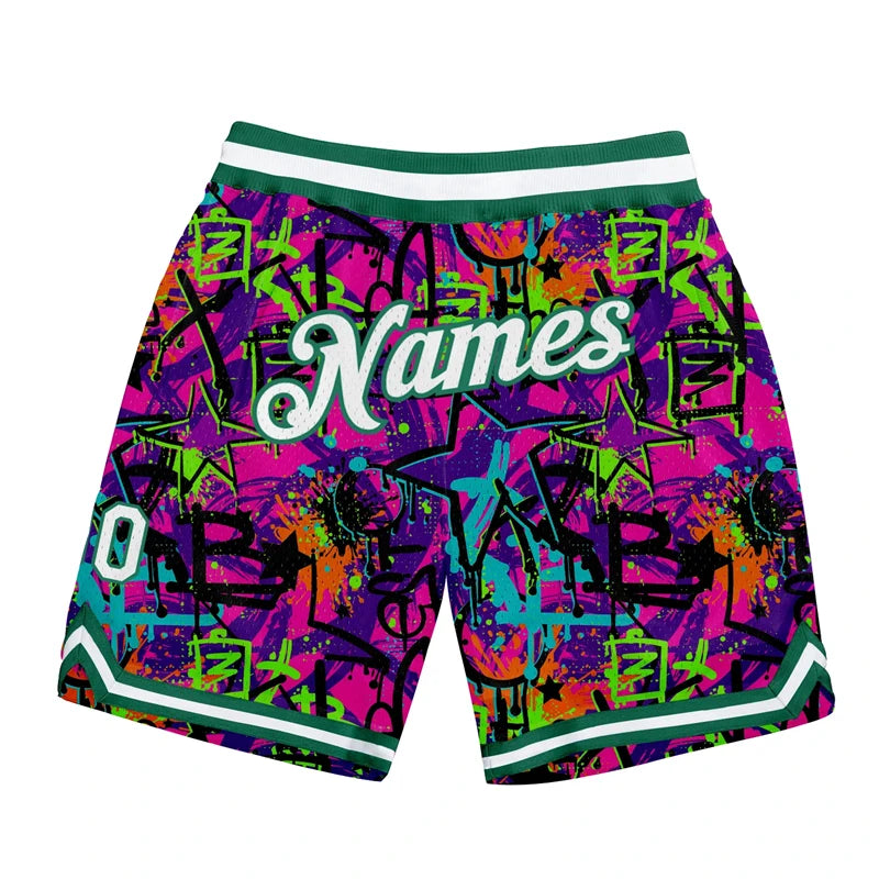 Fashion Graffiti Graphic Basketball Shorts For Men Summer Trend Custom Name Number Sports Short Pants Casual Loose Swim Trunks