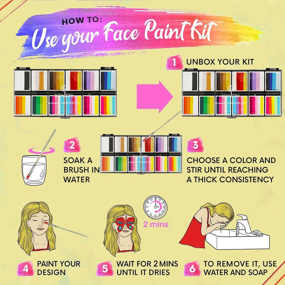 Bowitzki Professional Face Paint Kit For Kids Adults Facial Paint Set One Stroke Split Cake Palette Body Paint Hypoallergenicity