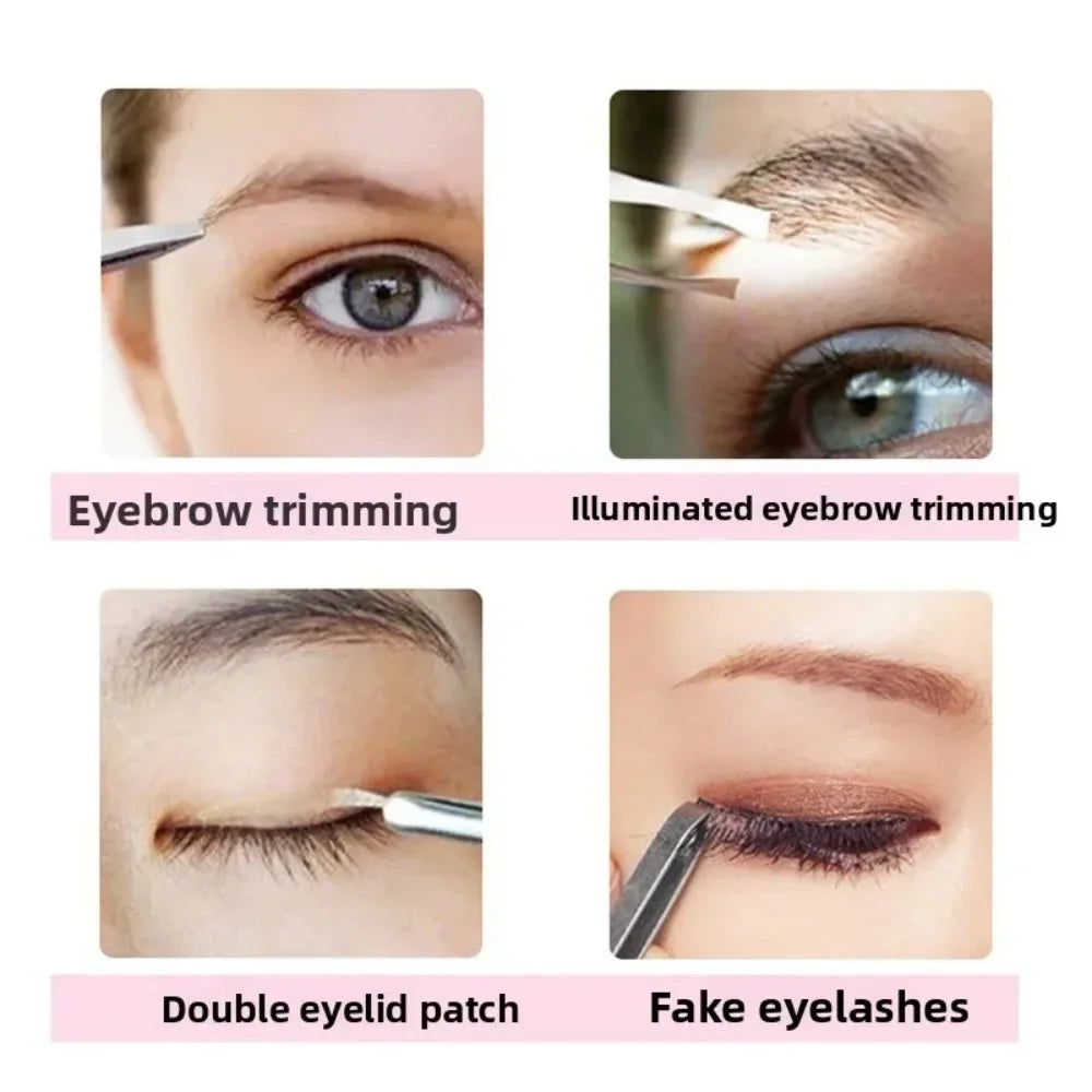 1pc Hot Sales Precision Portable Stainless Steel Button Cell Smart Design Eyebrow Hair Remove Tweezer with LED Light Makeup Tool