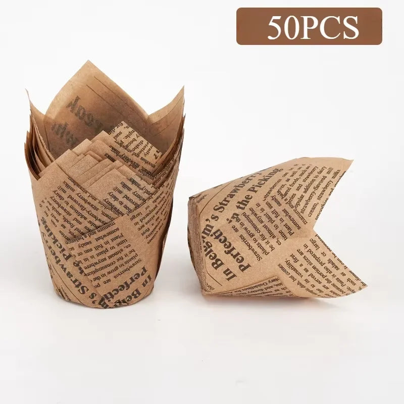 50pcs Newspaper Style Baking Cup Cupcake Liner Cupcake Wrapper Molde Cupcake Paper Cups Bakeware Tool for Wedding Birthday Party