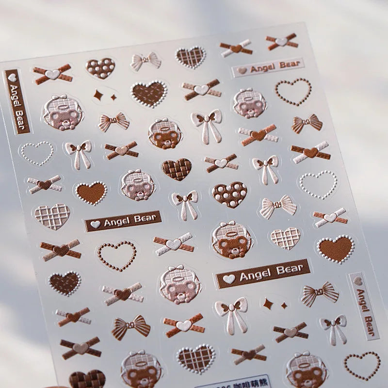 1pcs 5D Shell Light Nail Stickers Fashion Gold Border Love Heart Bowknot Moon Star Art Decal High Quality Manicure Decorations