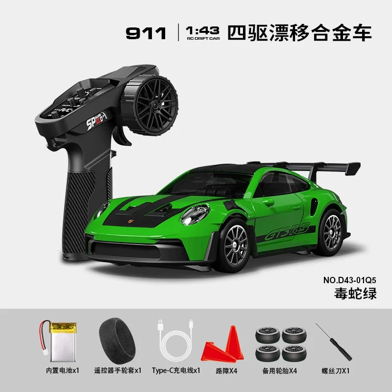 1:43 Scale RC 4WD Drift Alloy Car with Gyro Remote Control Toy for Boys Children's Christmas And Halloween Gifts