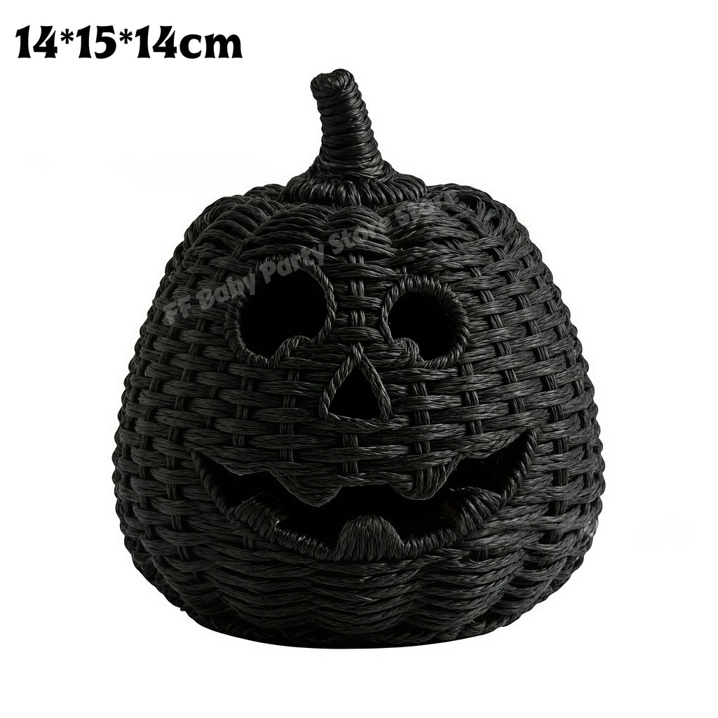 Halloween Decorations Hand-Woven Wicker Pumpkin Lantern Witch Hat Storage Box Home Decorative Statue Ornaments Christmas Decor