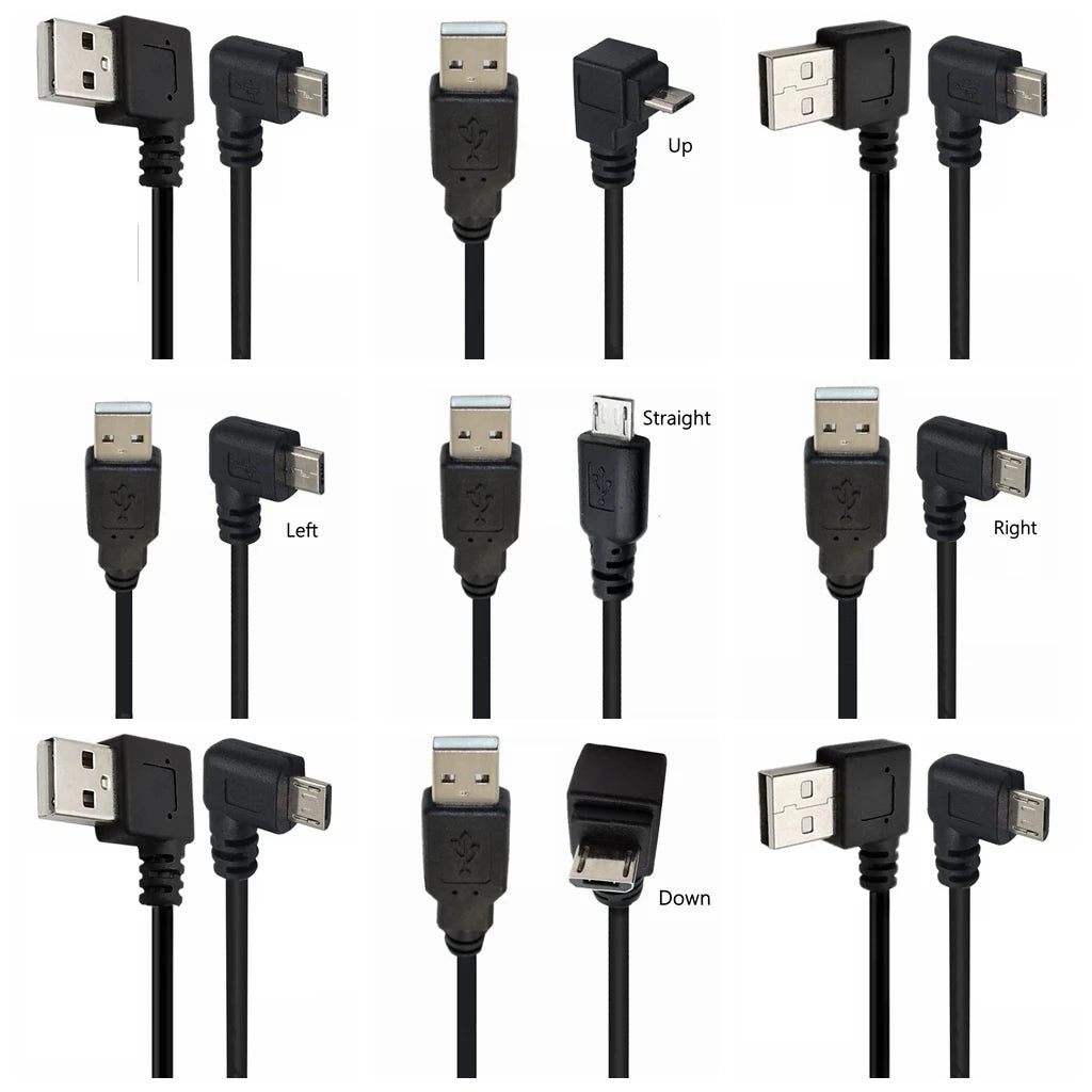 Up Down Left Right Angled Double 90 Degree Micro USB Male to USB Male Fast Data Charge Connector Short Cable Cord 0.15m 0.5m 1m