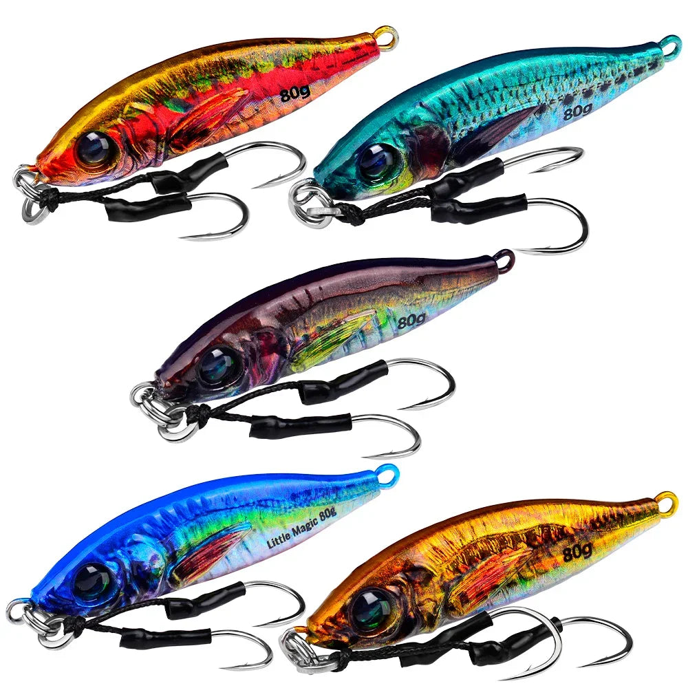 PROBEROS 5pcs Luminous Metal Jig Lure 30g 40g 60g 80g 3D Eyes Fishing Lures Bionic Bait Jerkbait Bass Pike Wobblers Swimbait