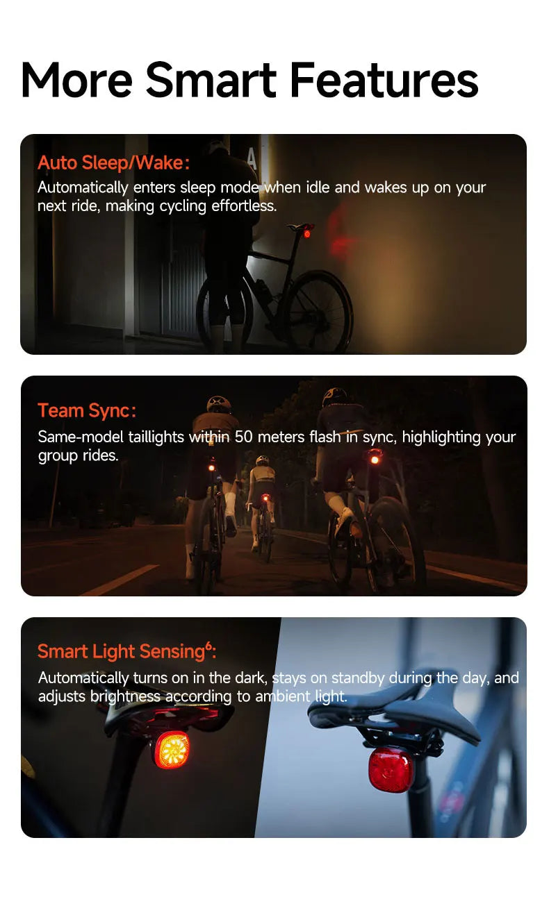 iGPSPORT TL50 Bike Tail Light Rear Bike Light Di2 Control 6 Light Mode Automatic Brake Sensing USB Rechargeable