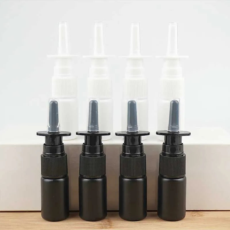 100/200pcs 10ml HDPE Black Empty Nasal Spray Bottle Pump Sprayer Mist Nose Spray Bottle Portable Refillable Bottling Packaging