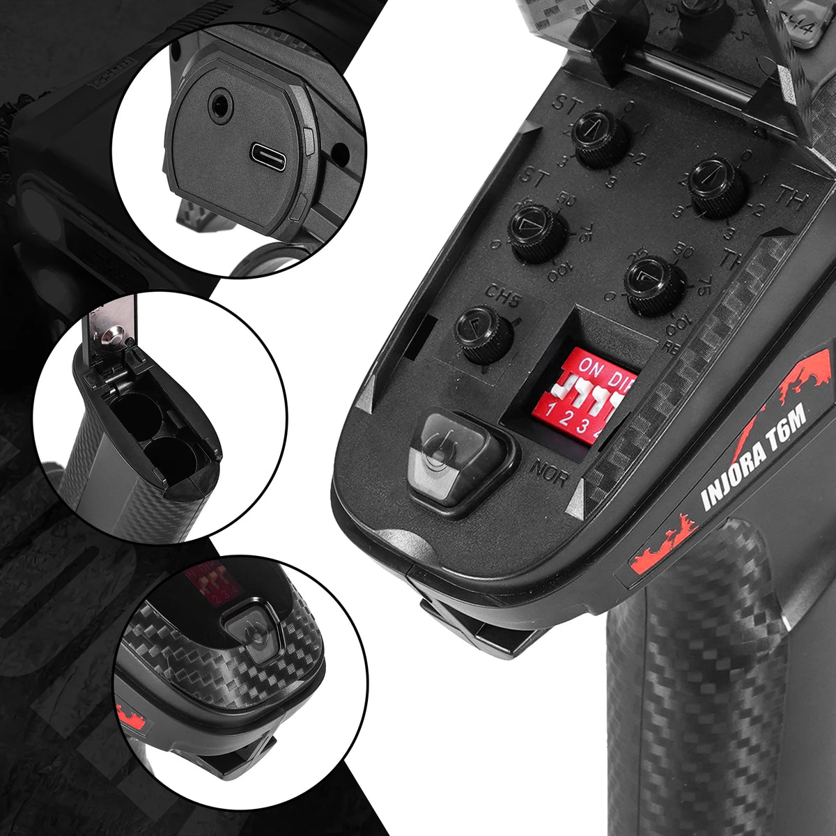 INJORA T6M 2.4GHz Micro Transmitter with Compact Receiver T4DCM for 1/30 1/24 1/18 RC Car