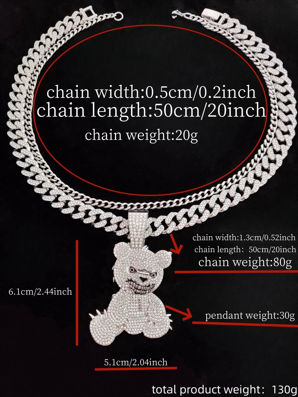 2024 New Arrival Hip Hop Bear Shape Pendant Necklace Men Women Chain Iced Out Bling Bling Necklaces HipHop Jewelry Fashion Gift