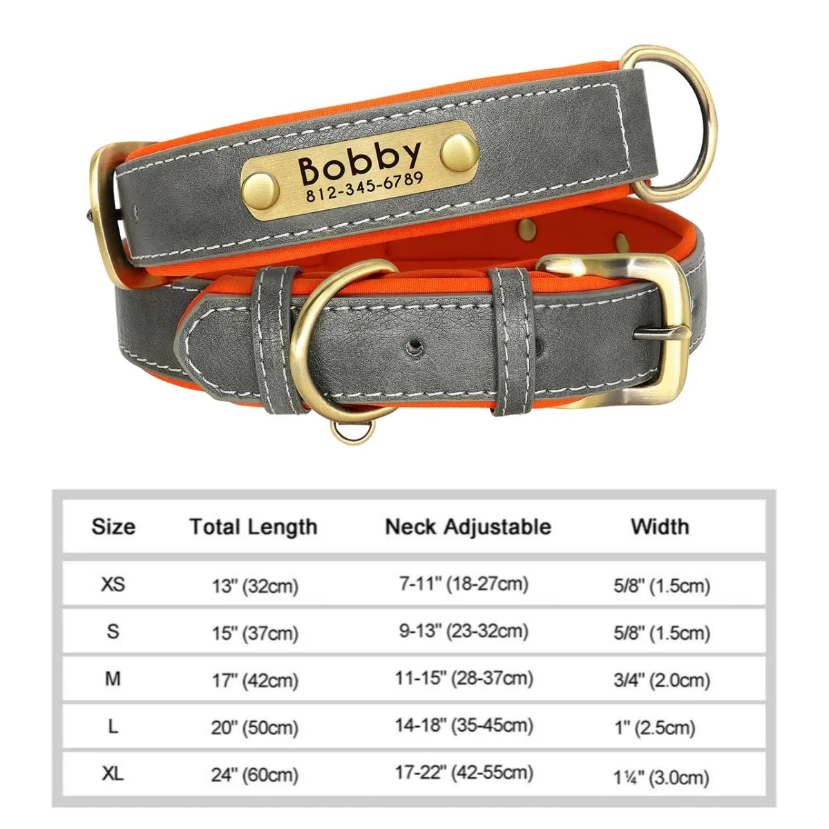 Personalized Customized Leather ID Nameplate Dog Collar Soft Padded Dogs Collars Free Engraving Name for Small Medium Large Dogs