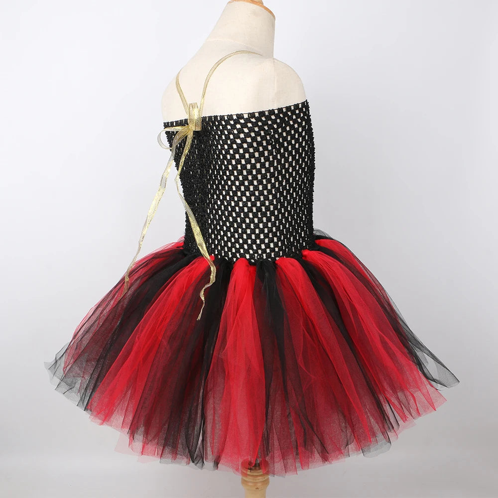 Girls Pirate Costume Kids Halloween Carnival Party Dress Up Clothes Black Red Toddler Girls Pirates Tulle Princess Tutu Dress
