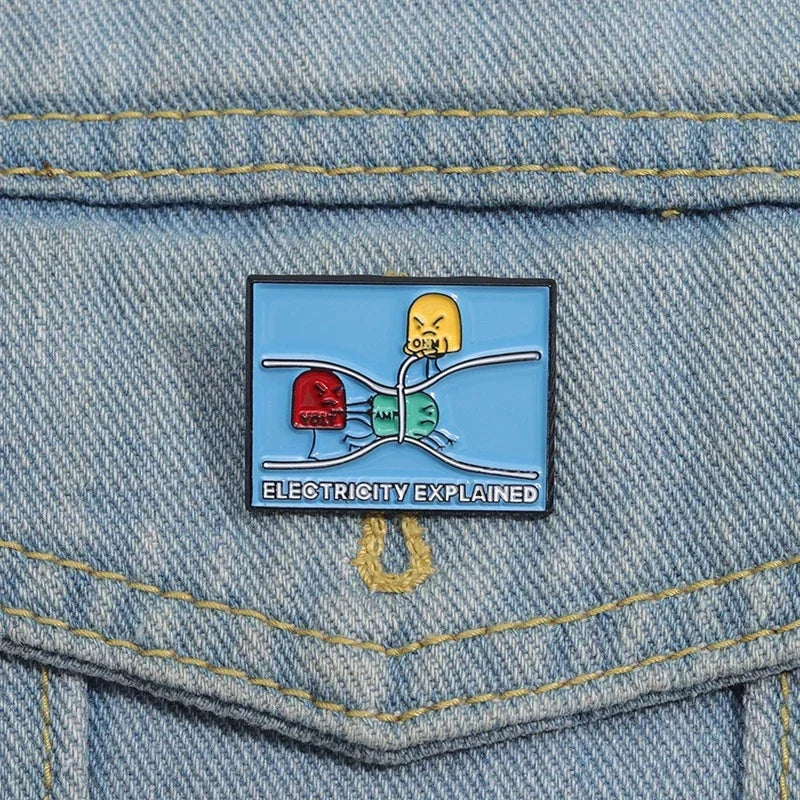 Funny Electricity Explained Enamel Pins Custom Electromagnetic Phenomena Brooches Lapel Badges Cartoon Jewelry Gift for Friends