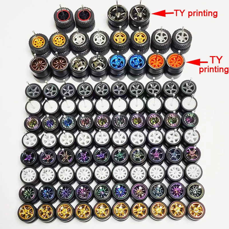 50 Sets 1/64 Wheels Pack with Rubber Tires Axles for 1:64 Matchbox Domeka Hotwheel Diecast Car Model Cars Wholesale