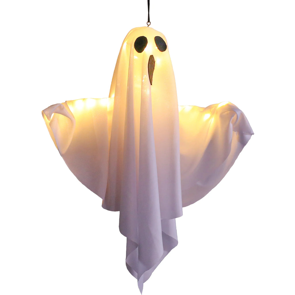 Halloween Hanging Ghost Decorations Outdoor, Glowing Ghost with Witch Hat String Lights for Yard Patio Garden Tree Decoration