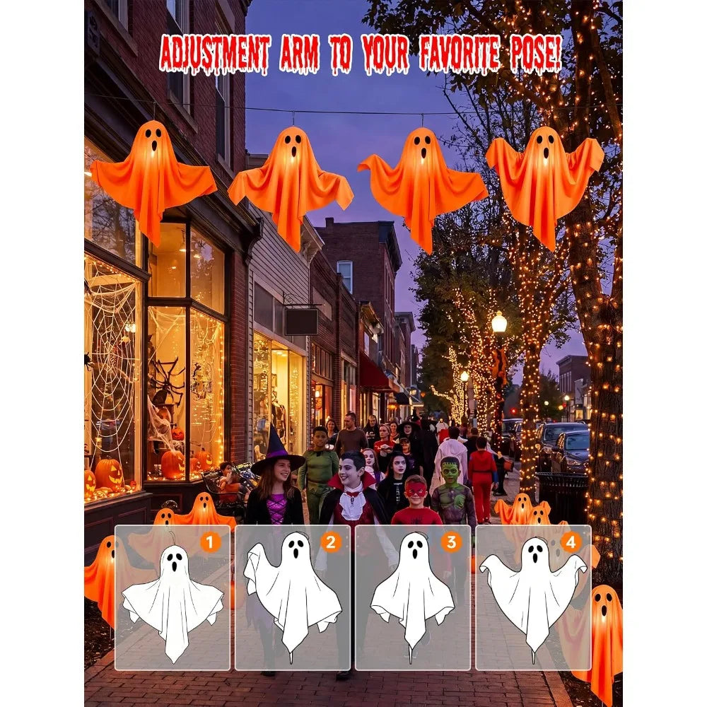 Halloween Ghost Hanging Decorations Halloween Hanging Light Up White Flying Ghosts Tree Window Wall Scary Ornament 50X40cm