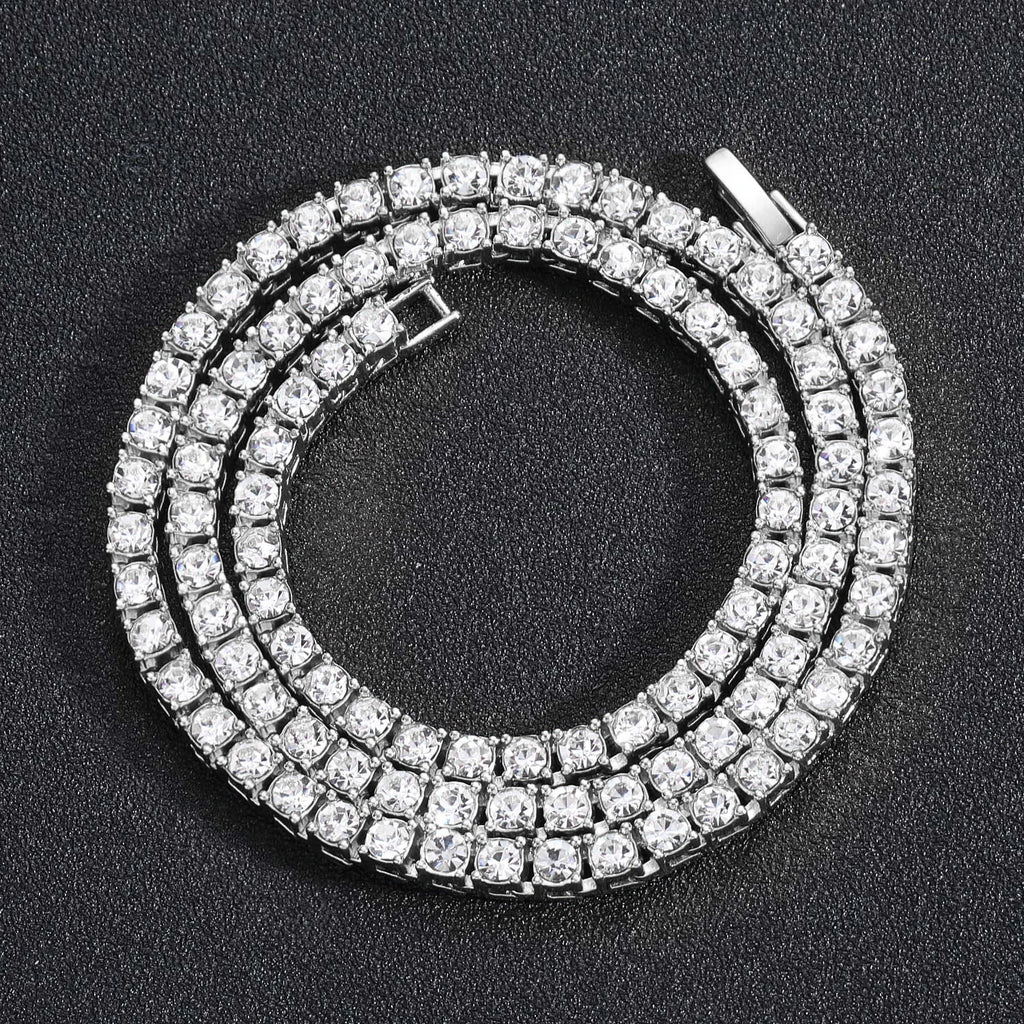 Hip Hop 5MM Tennis Chain Iced Out Bracelet Necklace Men Fashion Silver Color Tennis Jewelry Chains Women 20inch Choker Punk Gift