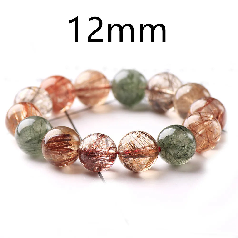 Natural Colorful Rutilated Quartz Beads Bracelet Women Men Red Green Copper Clear Round Beads 8mm 9mm 11mm 12mm 13mm AAAAA