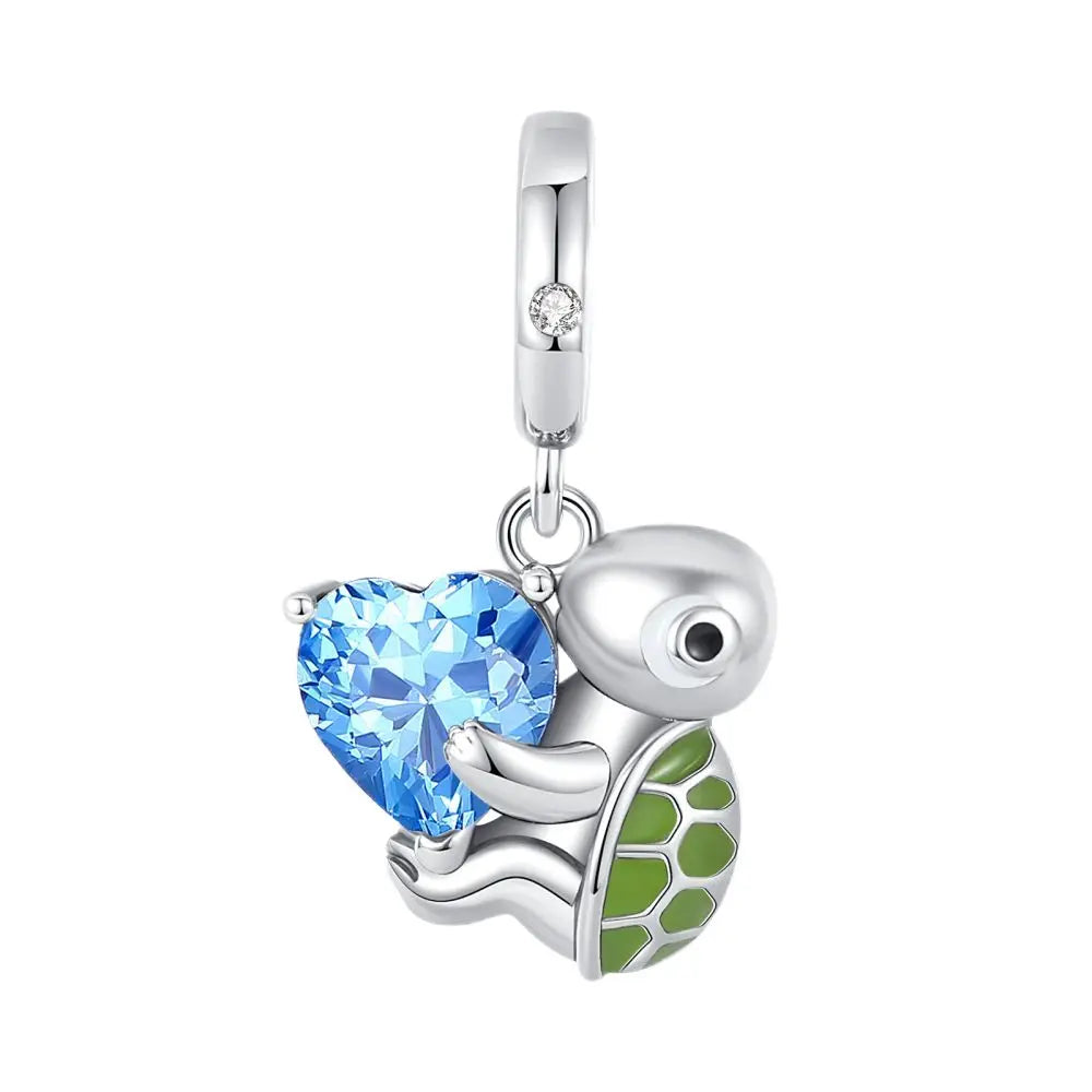 Exquisite 925 Sterling Silver Cute Dinosaur Turtle and Rabbit Couple Heart Charm Fit DIY Bracelet Necklace Casual Matching Gifts