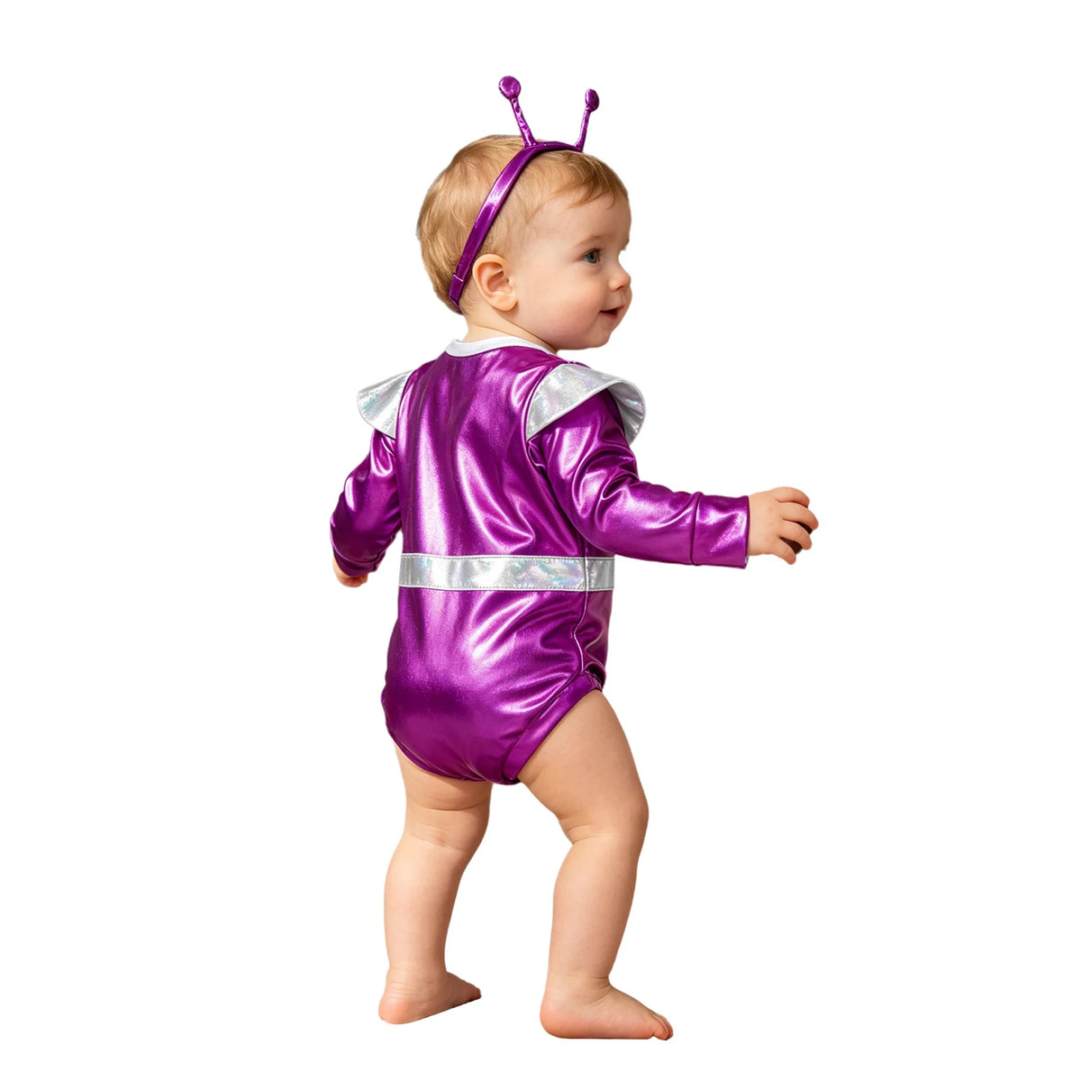 Little Boys Girls Halloween Theme Party Metallic Shiny Alien Rompers Space Robot Astronaut Dress Up Jumpsuit Photography Costume