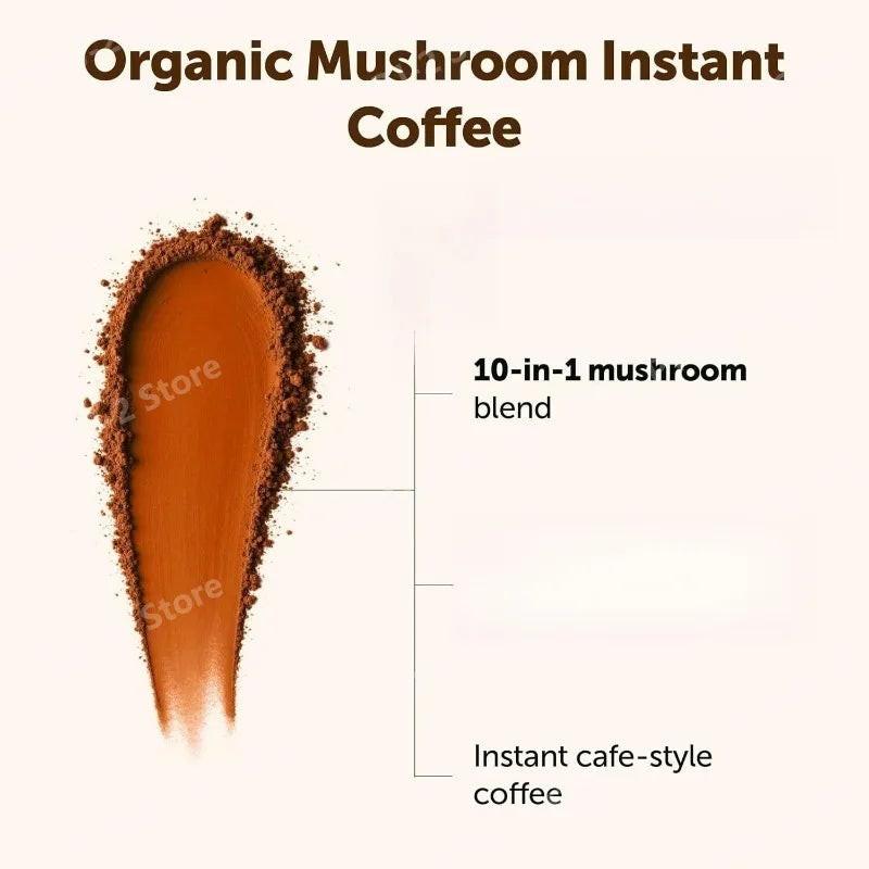 10 in 1 Mushroom Instant Coffee Powder with Lion’s Mane Reish Organic Ingredient Provide Sustainable Energy & Enhance Focus 454g