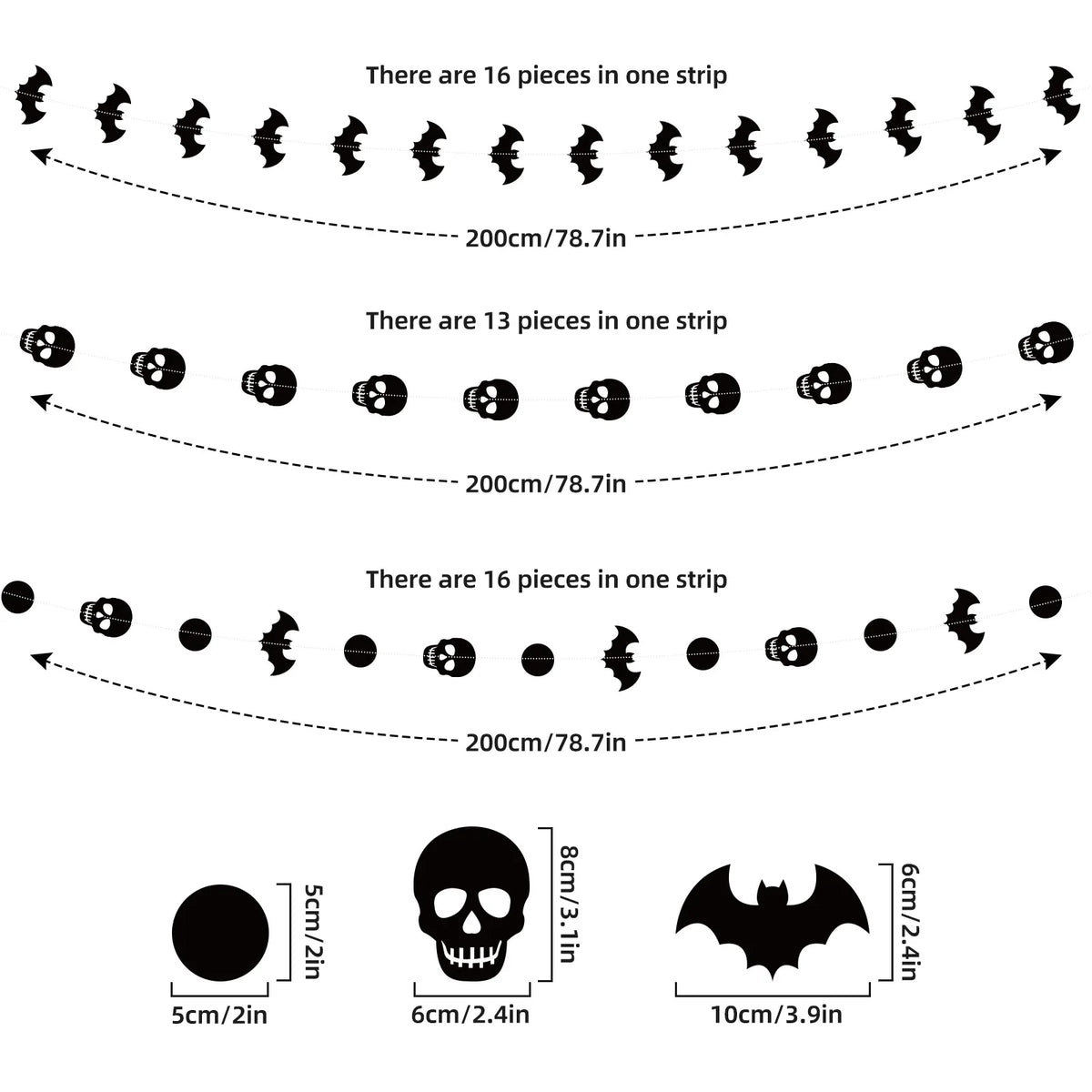 2-meter Halloween Bat Skeleton Cutout Paper Streamer Dark Style Hanging Decor Party Wall Atmosphere Fabric Hanging Decoration