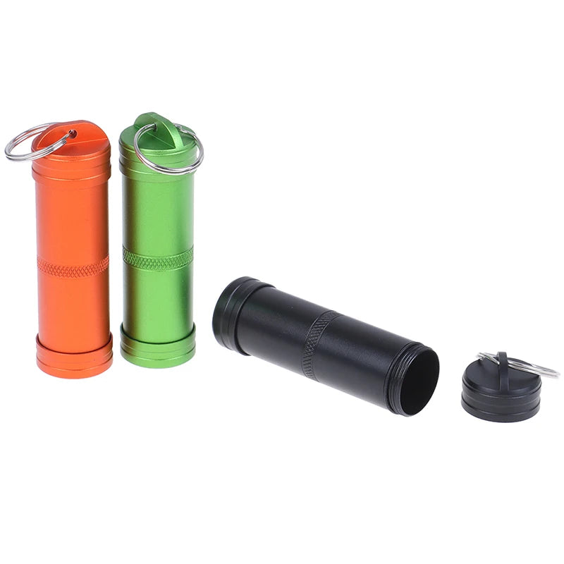 1Pcs Portable Outdoor Waterproof Survival Sealed Pill Box Capsule Seal Bottle  Storage Box  Mini With Keyring Sealed Tank Alloy