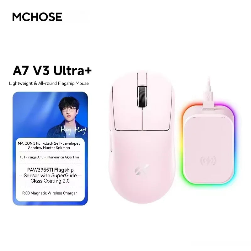 MCHOSE A7 V3 Ultra Gaming Mouse PAW3955Ti Super Sensor 20000FPS Tracking Accuracy 8kHz Polling Rate Low Latency Super Glide