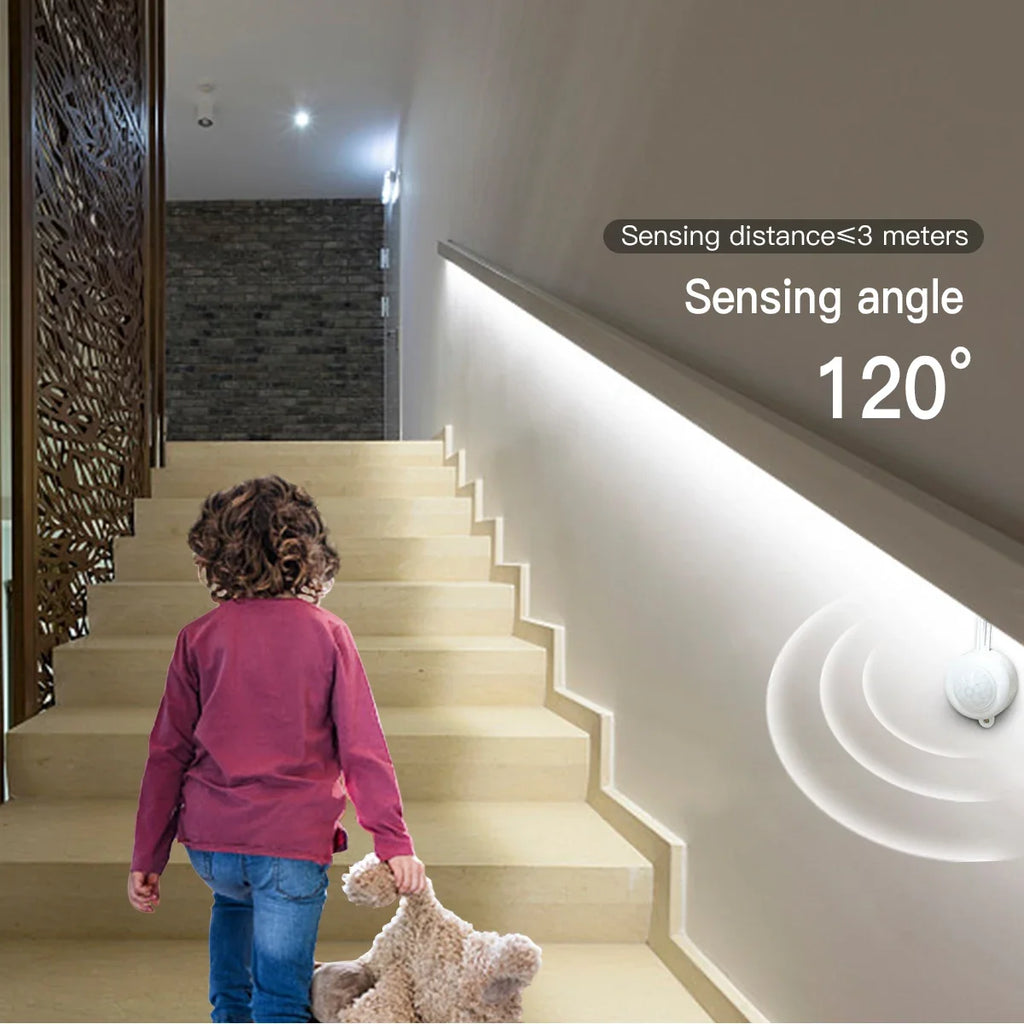 Motion Sensor Neon COB LED Strip Light Solid Silicone 24V Cuttable Light Strip Delay Time Adjustable 20-350s for Stairs Hallway