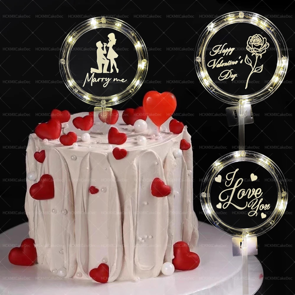 1pc Creative LED Valentine's Day Emit Light Cake Topper for Wedding Valentine's Day Party Cake Decoration Supplies