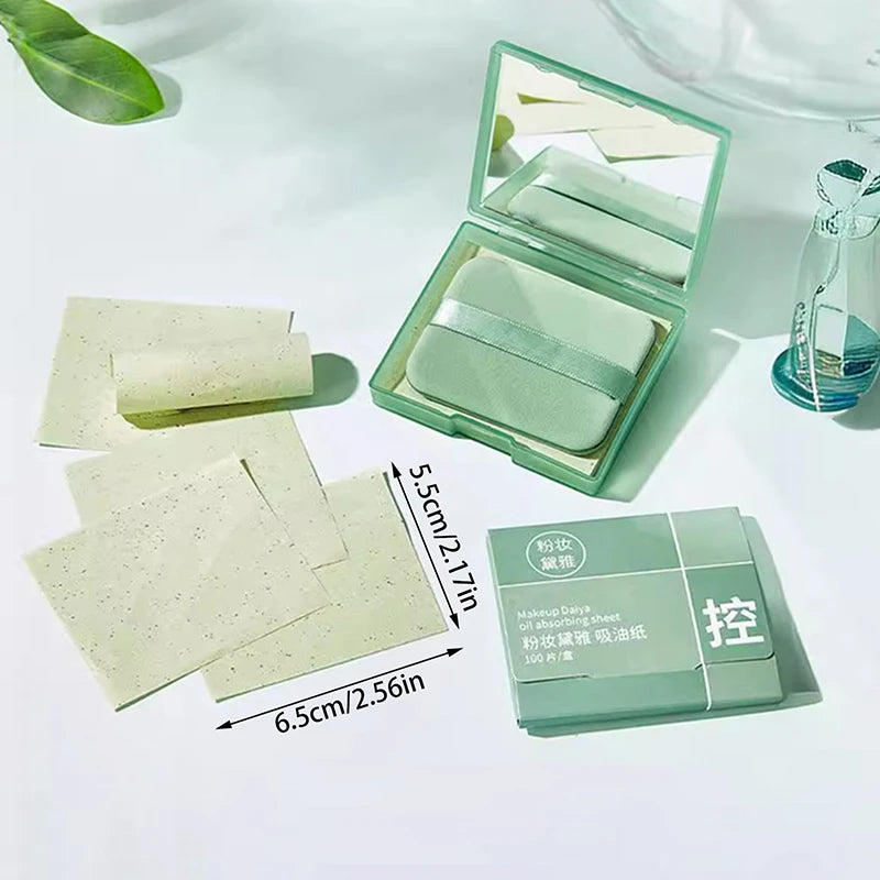 100 Sheets Portable Face Oil Absorbing Paper With Mirror Case Beauty Woman Facial Care Paper Absorbs Facial Fat Beauty