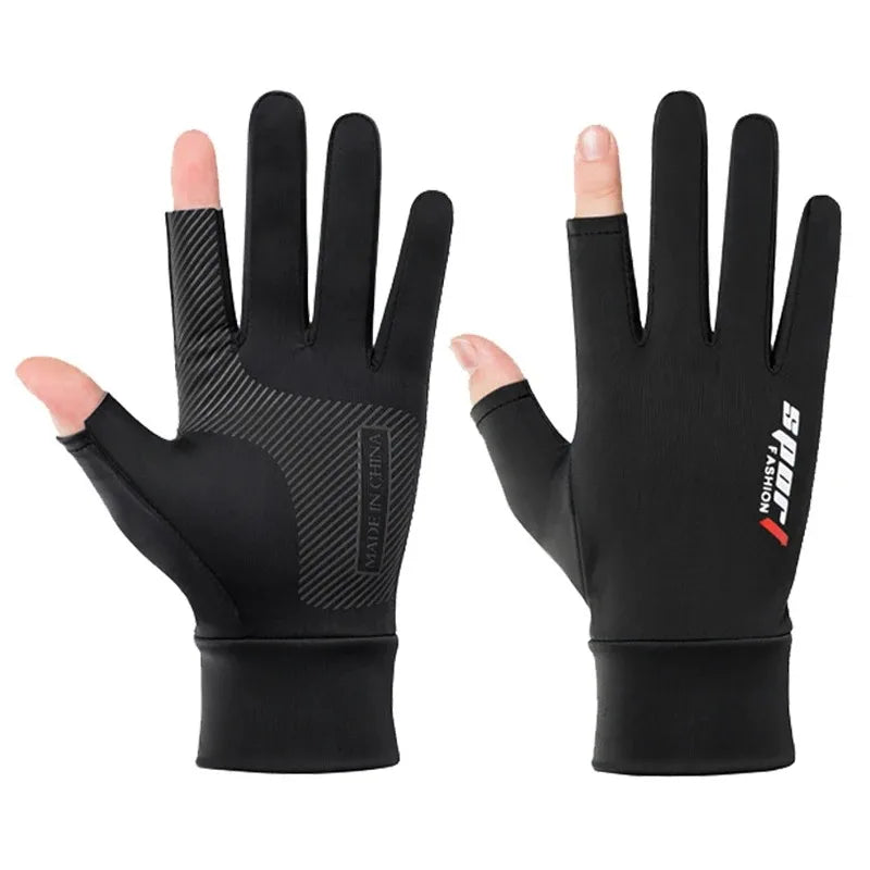 1Pair Fishing Gloves Breathable Two Fingers Elastic Summer Autumn Ice Silk Sunscreen Anti-slip Gloves Cycling Fishing Accessorie