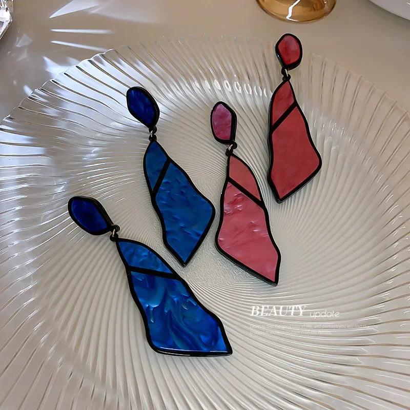 Minar Korean Trendy Pink Blue Color Arcylic Dangle Earrings For Women Irregular Geometric Hanging Earring Party Jewelry 2024