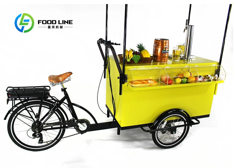 Electric Beer Cargo Bike Adult Tricycle 3 Wheels Kiosk Mobile Food Display Cart for Coffee Fruit Beer on the Street