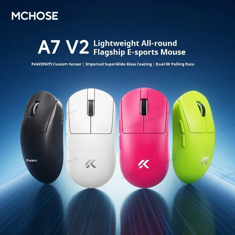 MCHOSE A7 V3 Ultra Gaming Mouse PAW3955Ti Super Sensor 20000FPS Tracking Accuracy 8kHz Polling Rate Low Latency Super Glide