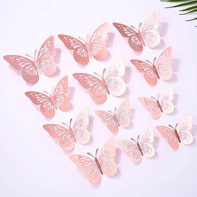 12 pcs Butterfly Cake Toppers Rose Gold for Birthday, Wedding, Engagement Occasions Dessert Decoration Cupcake Toppers DIY Gift