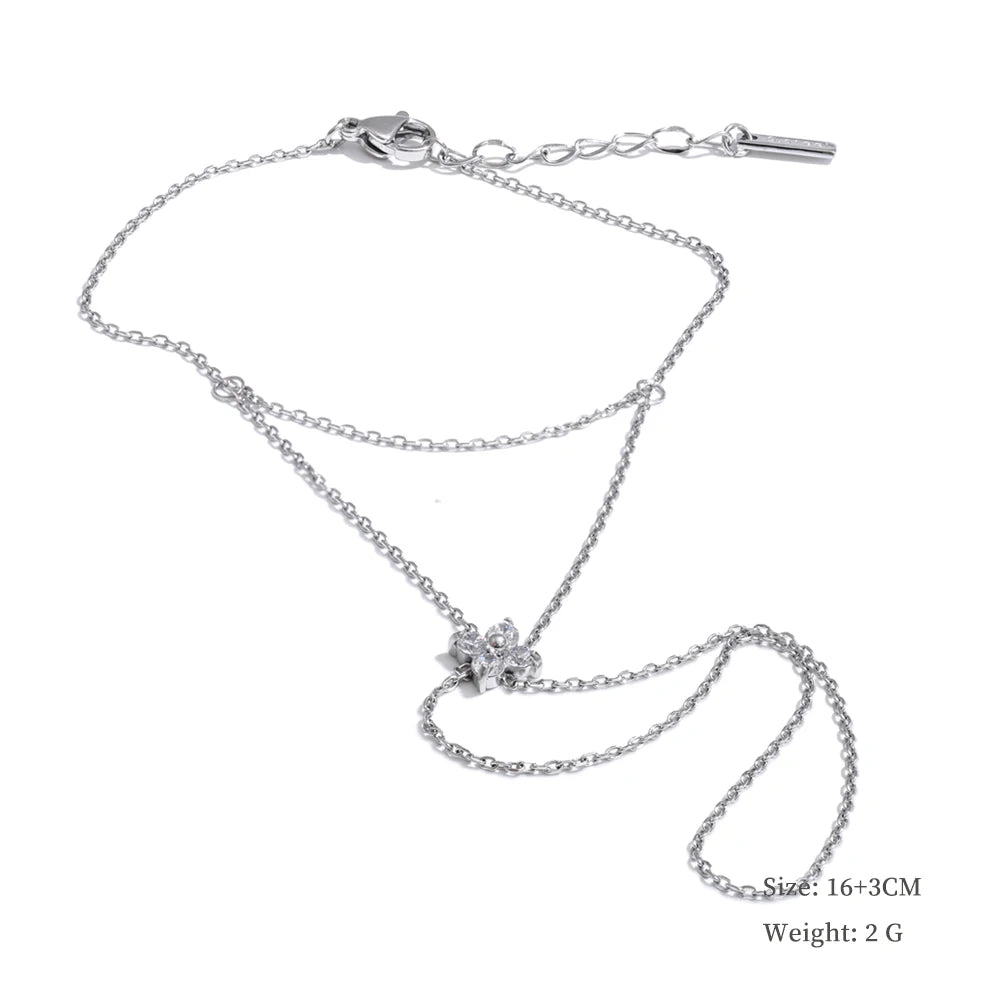 Yhpup Hot Style Zirconia Round Back of Hand Chain Finger Bracelet Bangle Stainless Steel Chic Fashion Jewelry Wholesale 2025 New