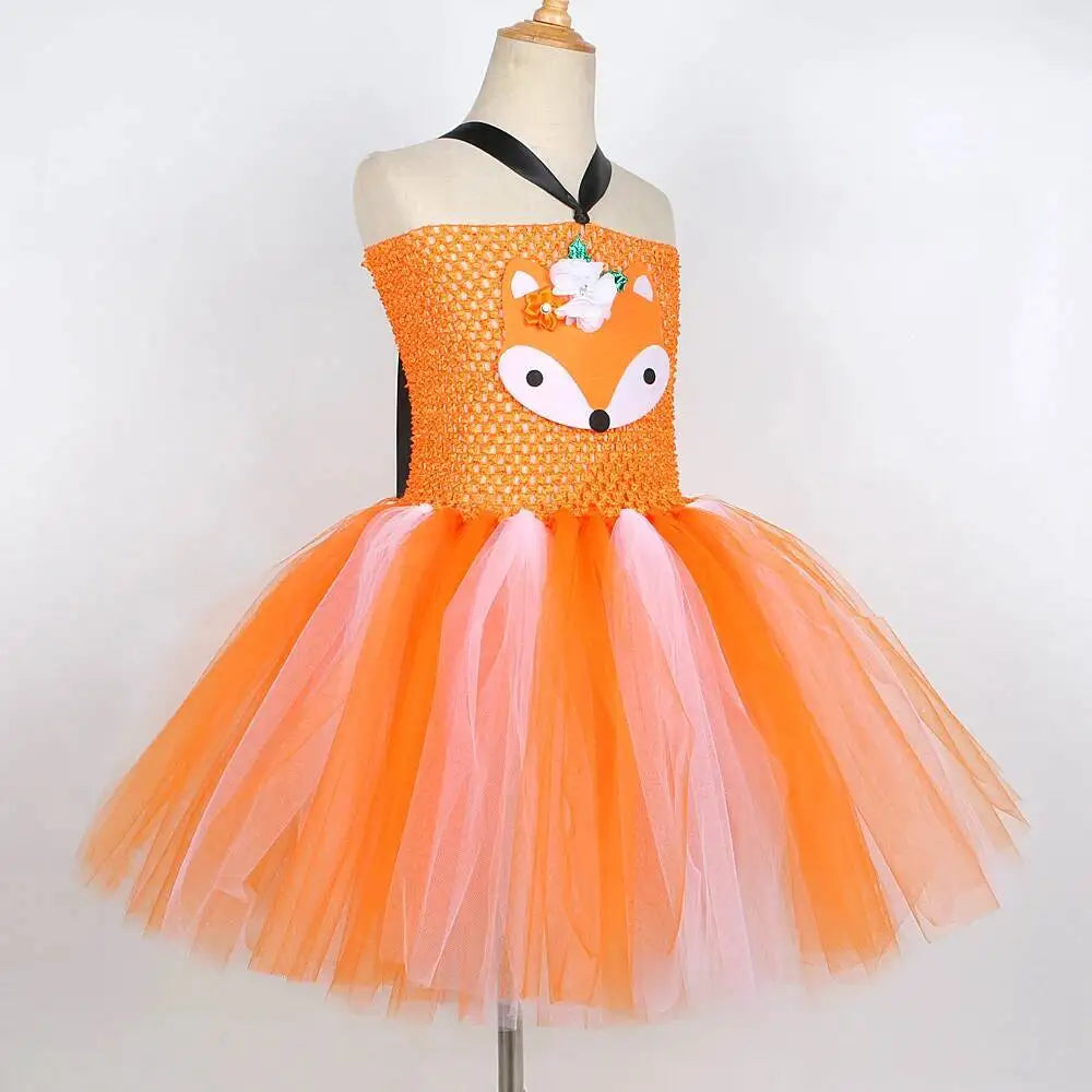 Animal Fox Halloween Costume for Girls Birthday Party Tutu Dress Kids Girl Photoshoot Outfit Children New Years Carnival Clothes
