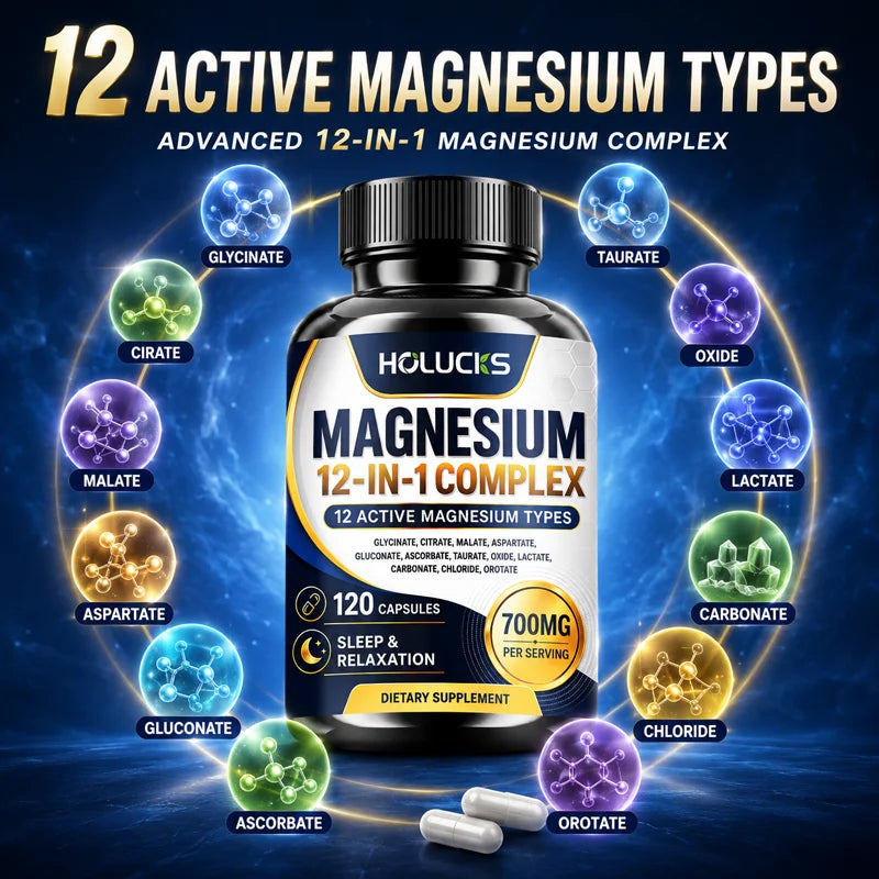 Magnesium Complex 700mg 12 in 1 Supplement, Support Heart & Bone Health, Aid Relaxation, Improve Muscle Strength, Boost Immune
