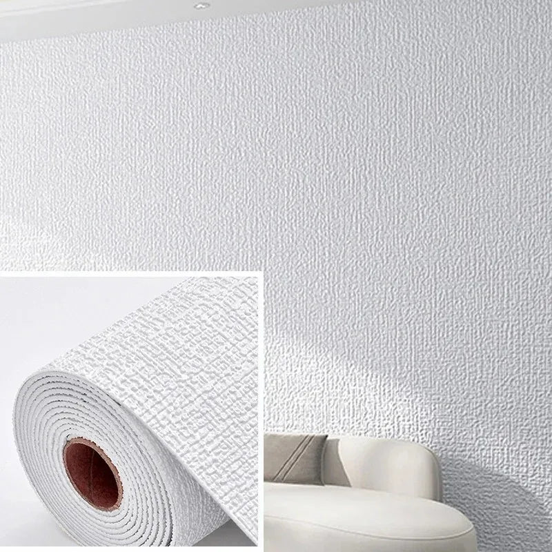 3D DIY Thicken Waterproof Mildew Proof Self-adhesive Insulation Wallpaper Linen Plain Color Stickers Renovation Wall Stickers