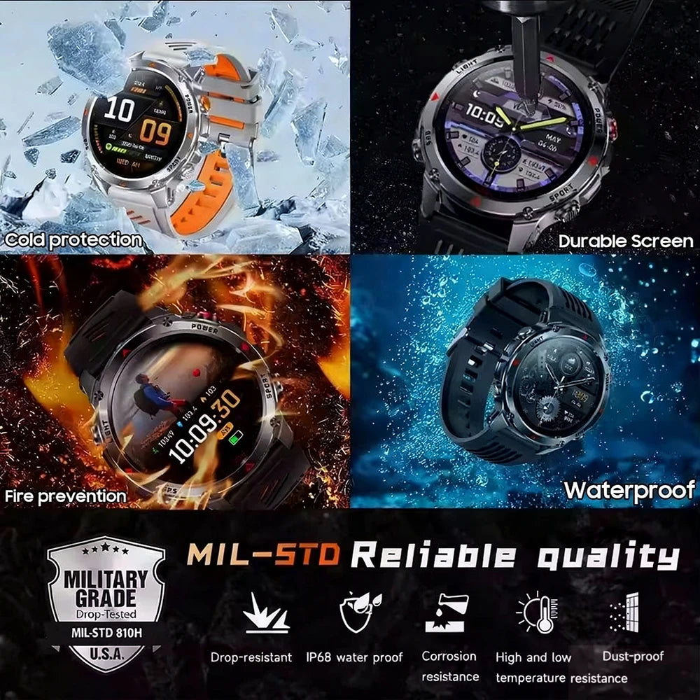 2025 New Military Bluetooth Call Smart Watch Built-in GPS Compass Barometric Altimeter 3ATM Waterproof Sports Smartwatches Men