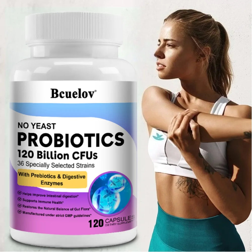 Organic Enzymes Probiotic Capsules 120 Billion CFU Probiotic Supplement with Prebiotics & Digestive Enzymes