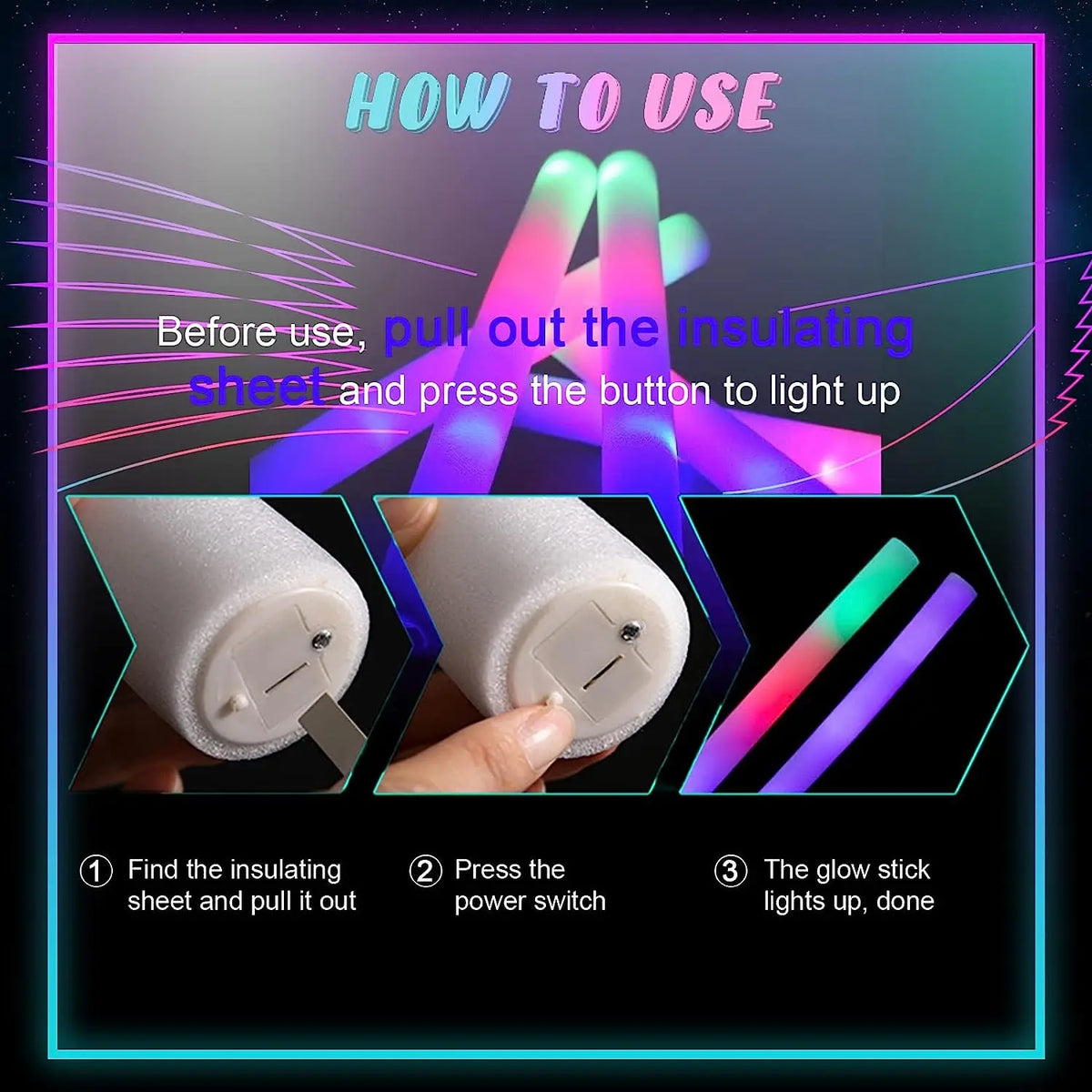 10/20/30pcs Customizable Colorful RGB LED Glow Sticks Glow Foam Stick Wedding Halloween Christmas Party Decoration