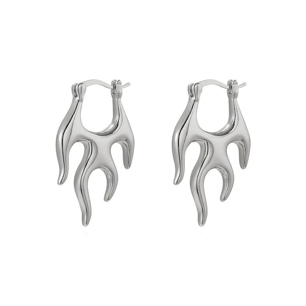 LATS Personality Exaggerated Metallic Flame Hoop Earrings for Women Fashion Luxury Versatile Jewelry Accessories Wholesale