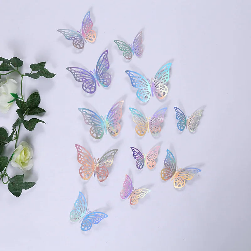 12 pcs Butterfly Cake Toppers Rose Gold for Birthday, Wedding, Engagement Occasions Dessert Decoration Cupcake Toppers DIY Gift