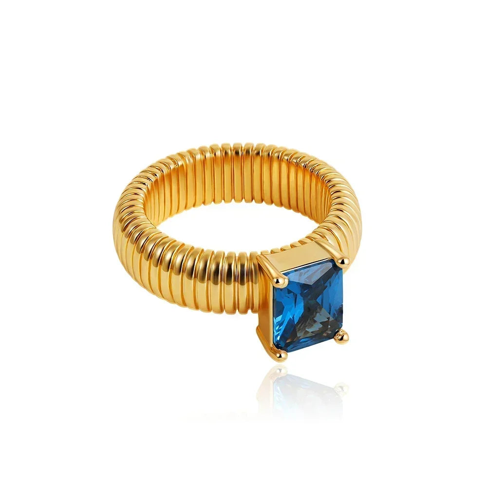 Hiphop Rock Texture Chunky Rings Stainless Steel Waterproof Multicolour Square Crystal Zircon Wedding Ring Femal Retro Jewelry