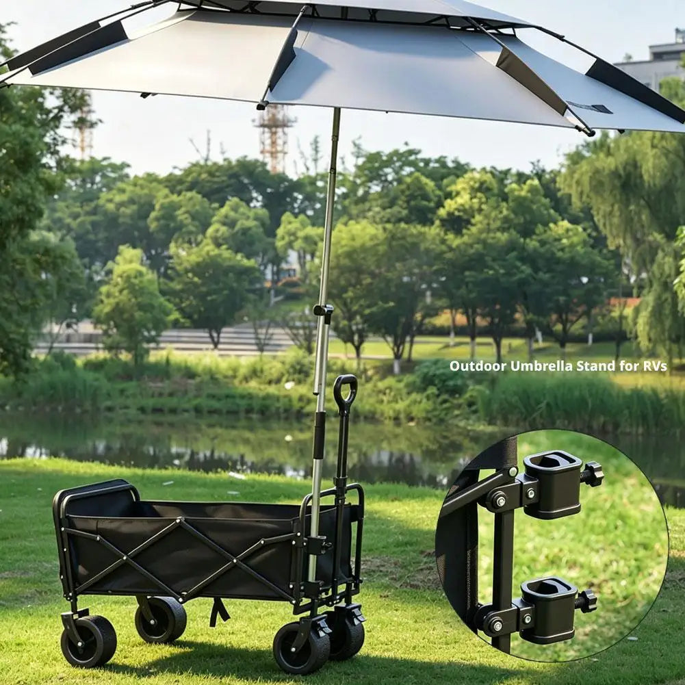 Dual Clamp Wagon Umbrella Holder Universal Camping Folding Cart Parasol Mount Bracket Stable Sun Shade Fixing Accessories
