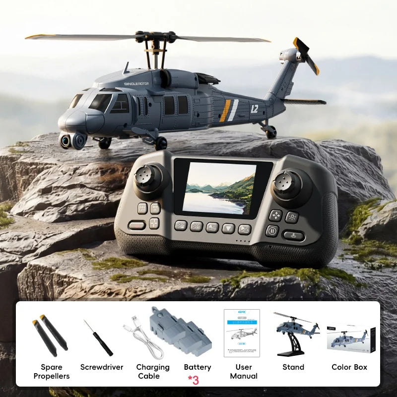 8K HD Camera RC Helicopter With LCD Screen Optical Flow Positioning One Key Takeoff WIFI FPV RC Airplane Single-Rotor Flybarless