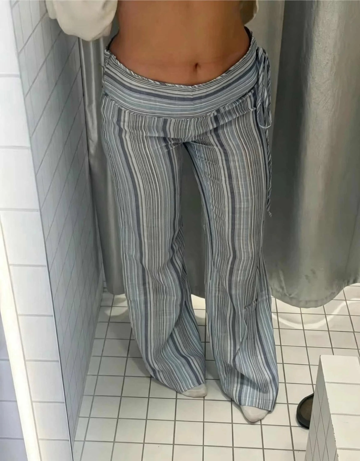 Pants Leg Stripe Women's Trousers Adjustable Waist Wrap Loose Summer Floor Length Boho Palazzo Trousers Women's Outfit For Women